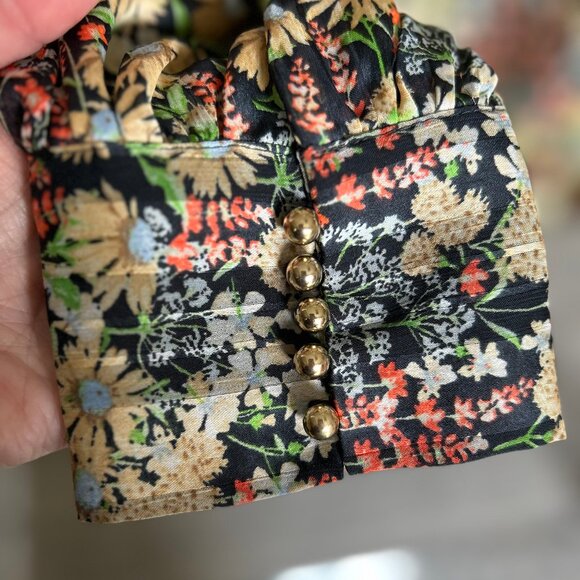 H&M Floral Long Sleeved High Neck Lightweight Blouse Navy Multi Womens Size XS - Picture 8 of 12